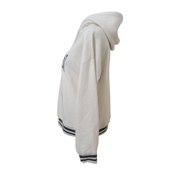 Lazy Sunday Size S Cream with Green Trim "Brooklyn" Hoodie Sweatshirt - Picture 4 of 13